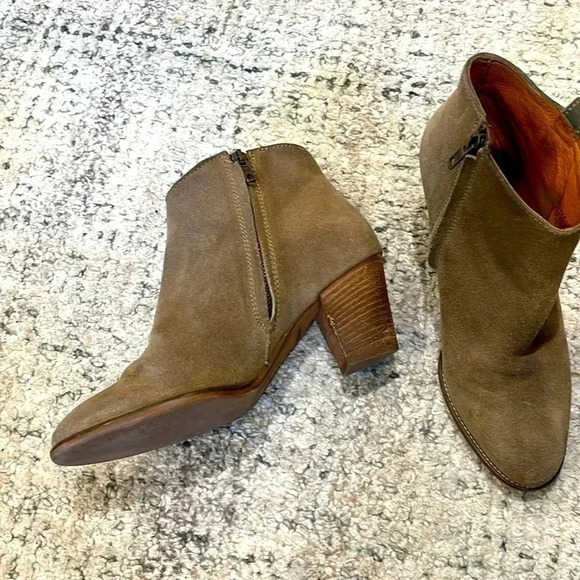 MADEWELL Billie Suede Leather Zip Up Ankle Boots Taupe Tan Heel Booties Womens 7 - Picture 6 of 13